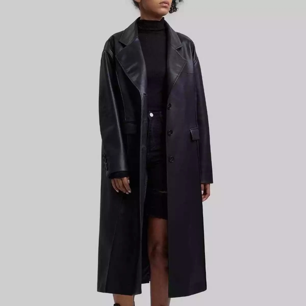 New Dept.Anonym Faux Leather Trench Coat Medium Black